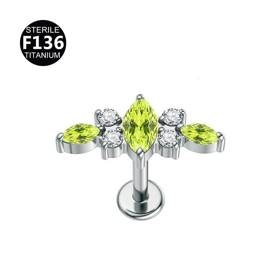 Titanium Curved Bar Earrings with Flower Design