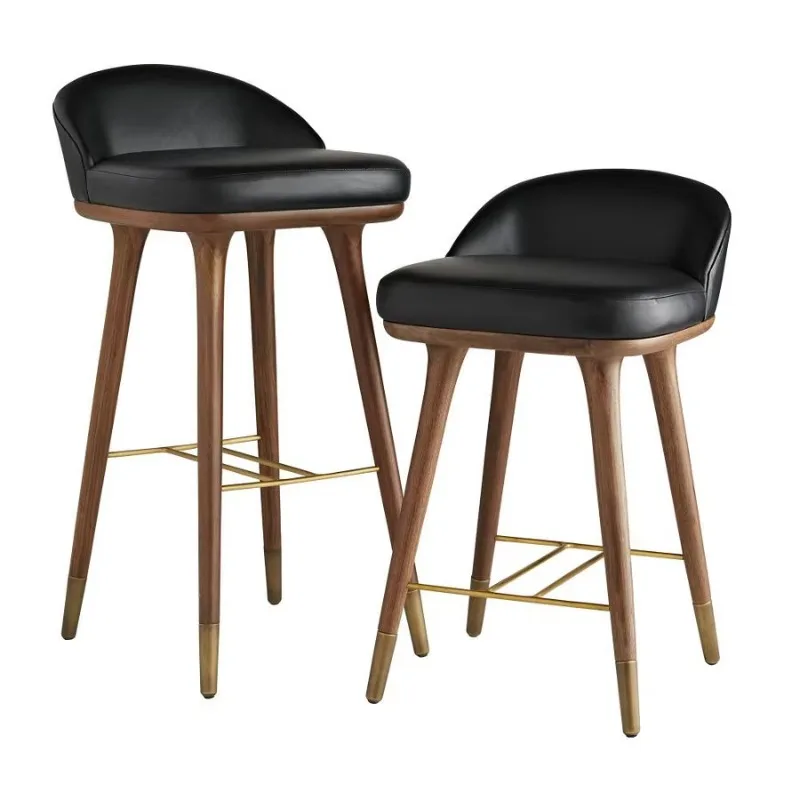Commercial Traditional Vintage Wood Bar Stool Black Leather Bar Stool with Backrest High Chair Counter Stool Kitchen Luxury