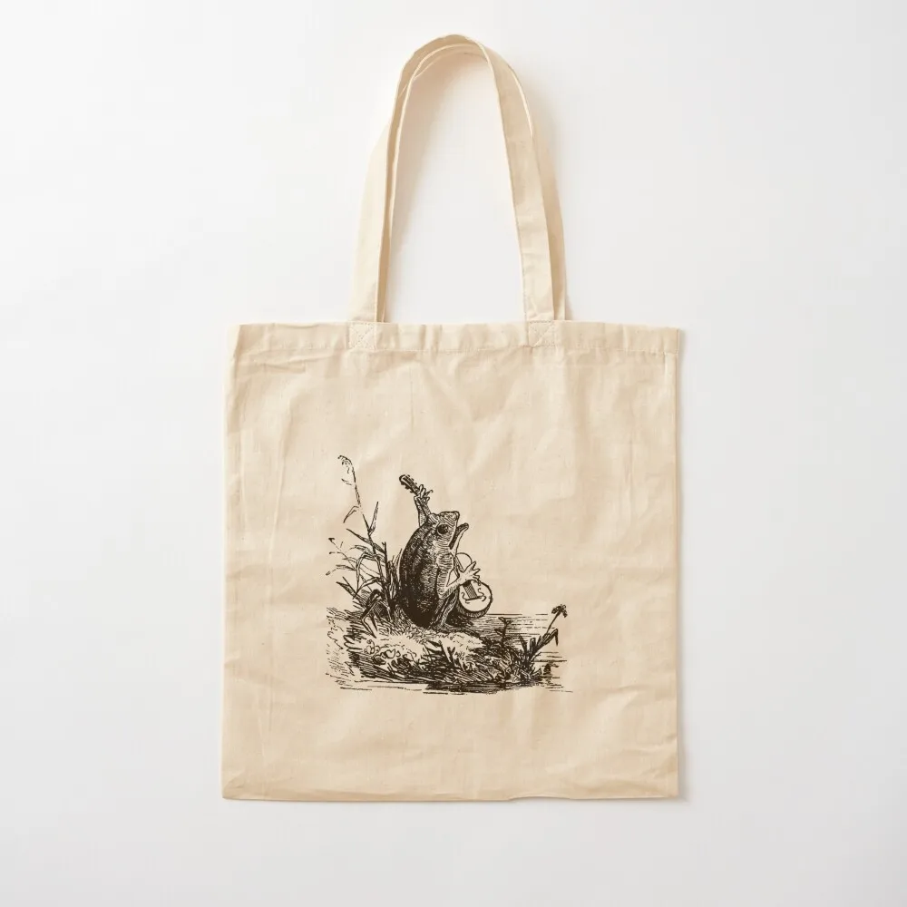 Cottagecore Aesthetic with Vintage Banjo-Playing Froggy, Goblincore Guitar Animal, Emo Frogge Serenade, Singing Toad Th Tote Bag