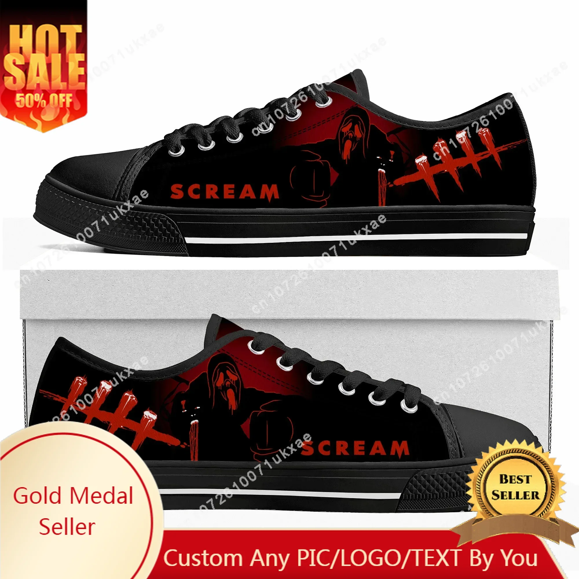 

S-Screams Movie Billy Loomis Halloween Low Top Sneakers Womens Teenager Canvas Sneaker Casual Custom Made Shoes Customize Shoe