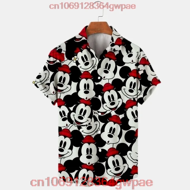 Disney Hawaiian Shirt 2023 Summer New Cartoon Mickey Print Shirt Cute Disney Anime Shirt Men\'s Short-sleeved Casual Lapel Top