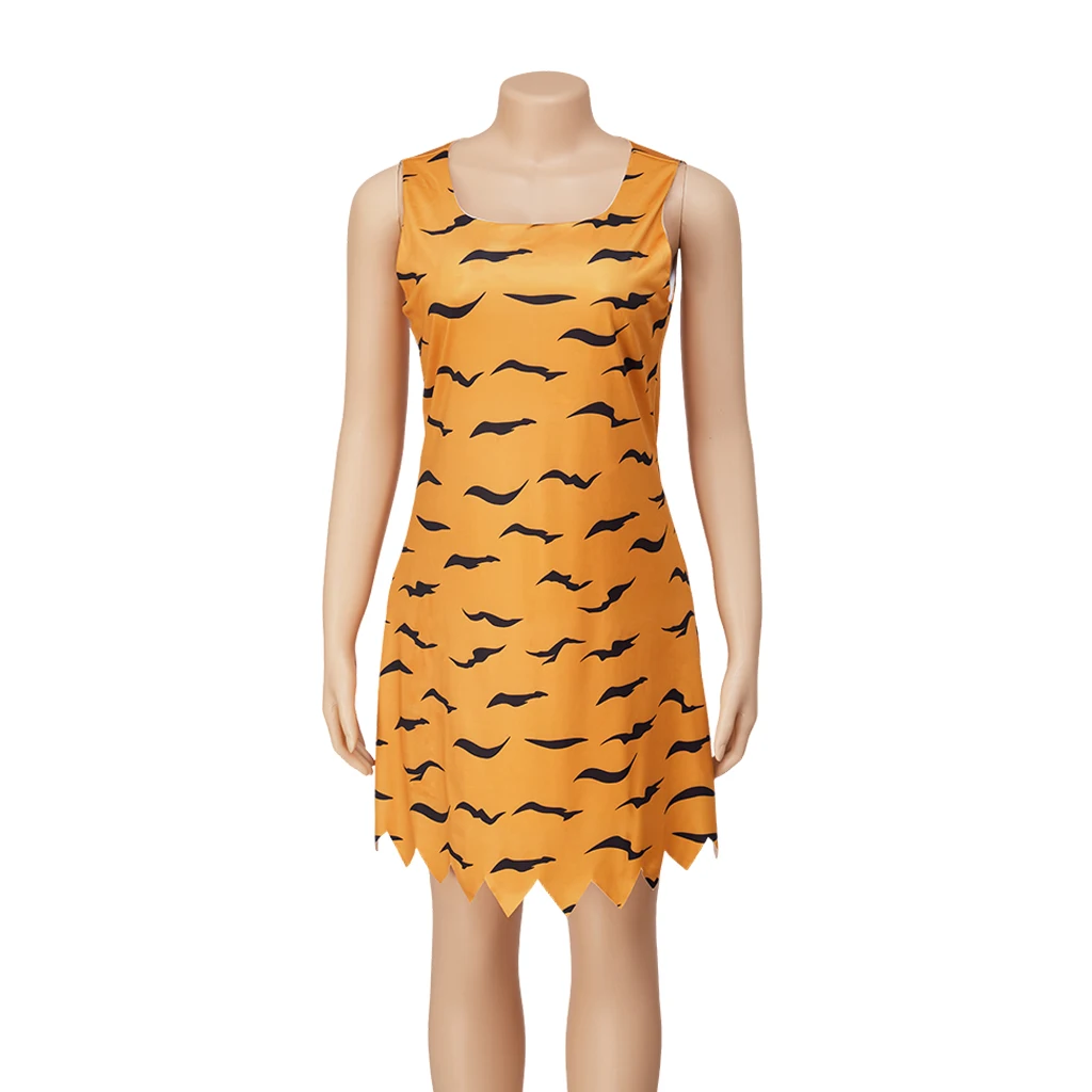 

Oni Thunder Cosplay God's Tale Costume Onari Yellow Printed Dress Sleeveless Dress For Women Adult Halloween Carnival Outfits