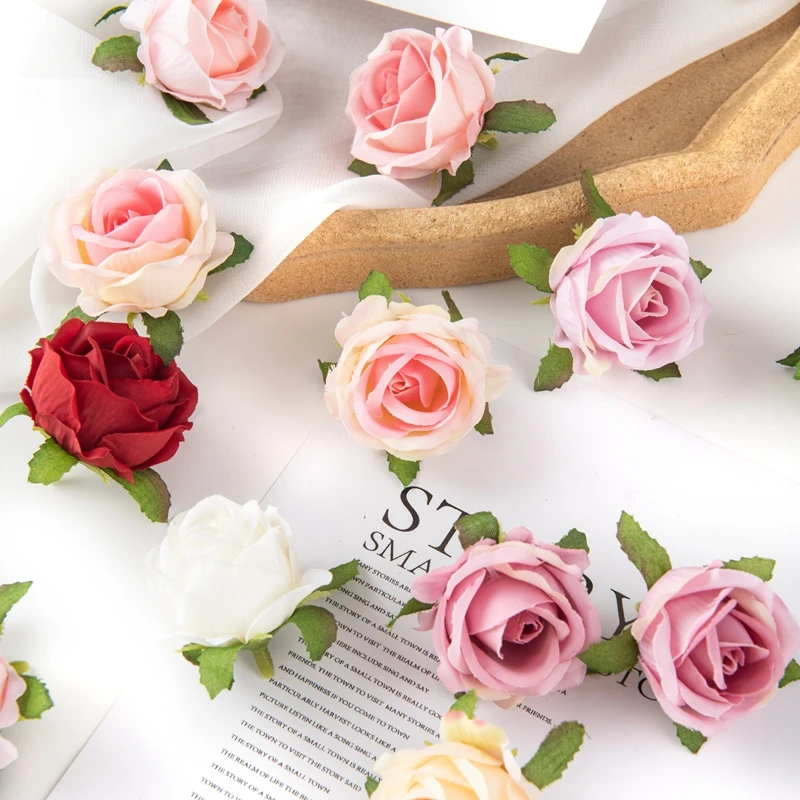 50/100 Stück Künstliche Blumen DIY Geschenkbox Kuchen Heimdekoration Weihnachtsdekoration Kränze Hochzeit Party Garten Rosen Bogen Seide – Detail 6
