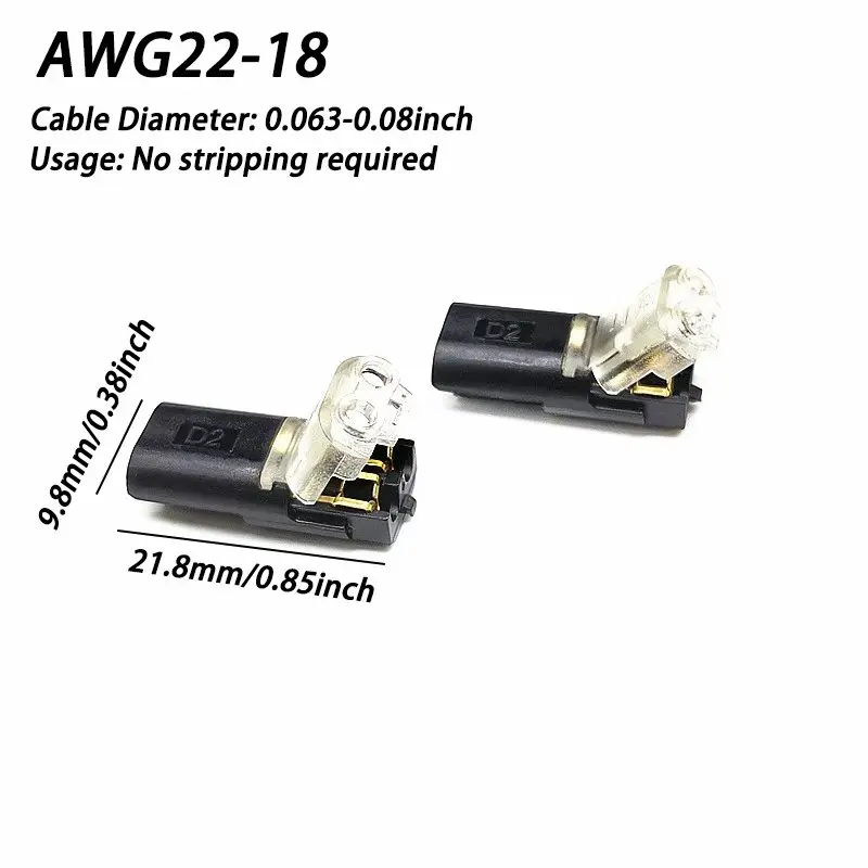 40pcs D2 terminal block Double-Wire Plug-in Connector Led Light StripConnectors 2 Pin, Low Voltage Wire Connector withLocking Bu