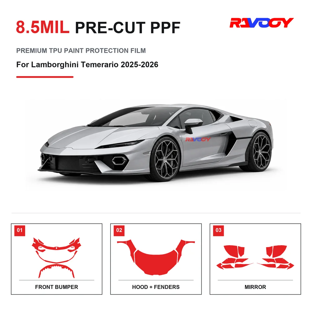 Precut PPF For Lamborghini Temerario 2025-2026 8.5mil TPU Clear Paint Protection Film Self Healing Hydrophobic Stone Chip Guard