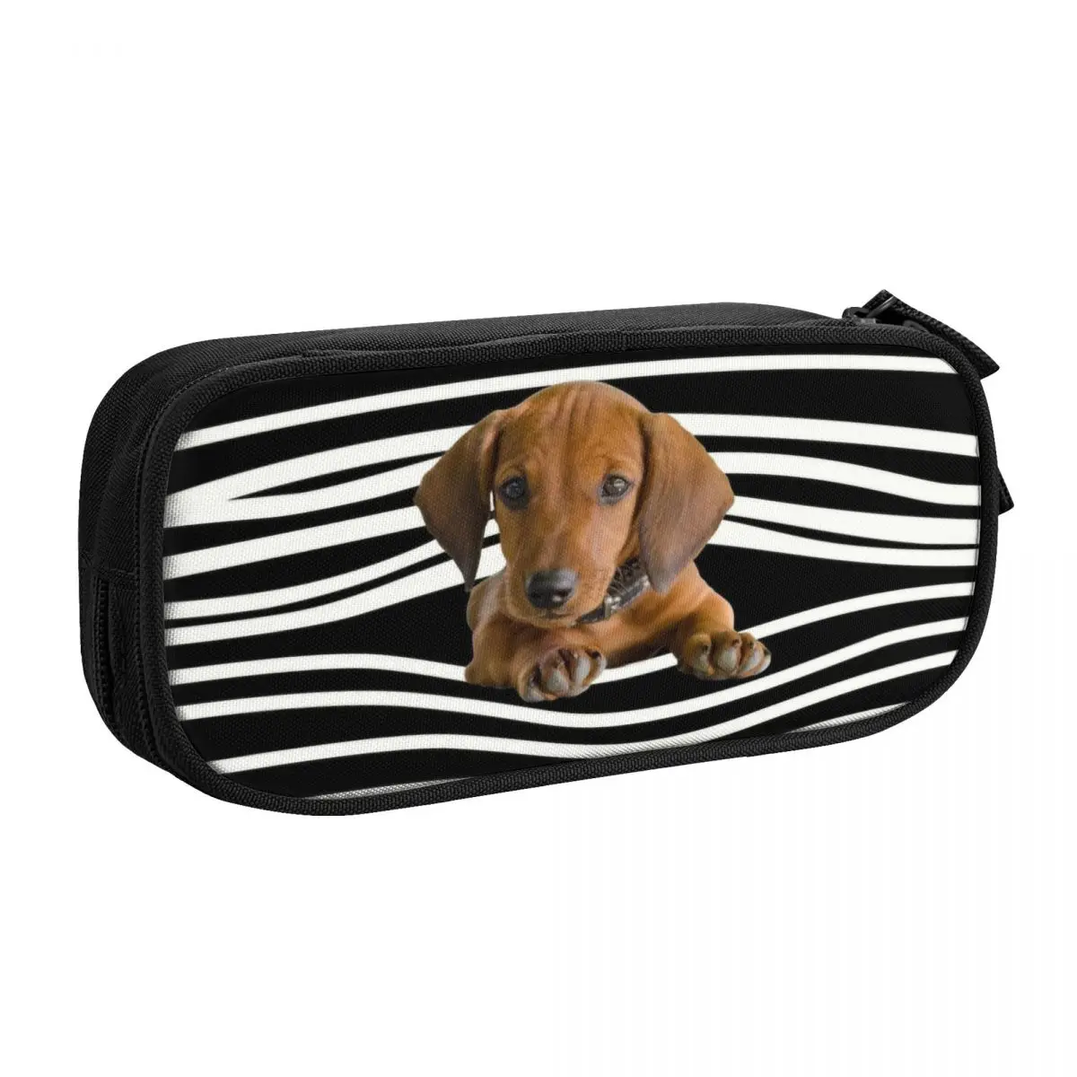 Custom Dachshund Stripes Pencil Cases for Girls Boys Large Capacity Weiner Dog Pen Box Bag Stationery
