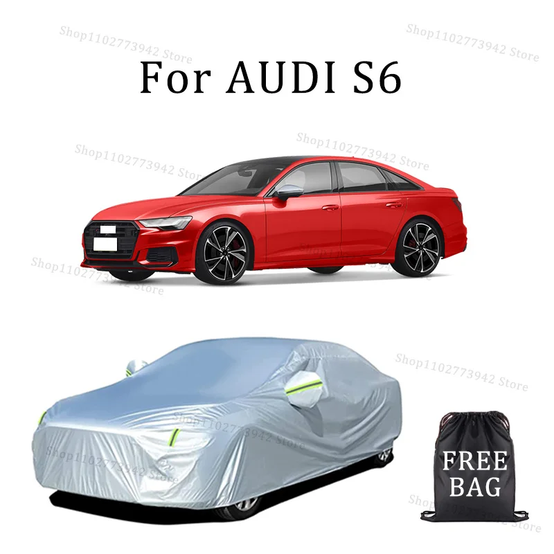 

Car Cover For AUDI S6 Full Exterior Black Silvery-Auto Cover Sunshade Dustproof Waterproof Reflective strips cars accessories