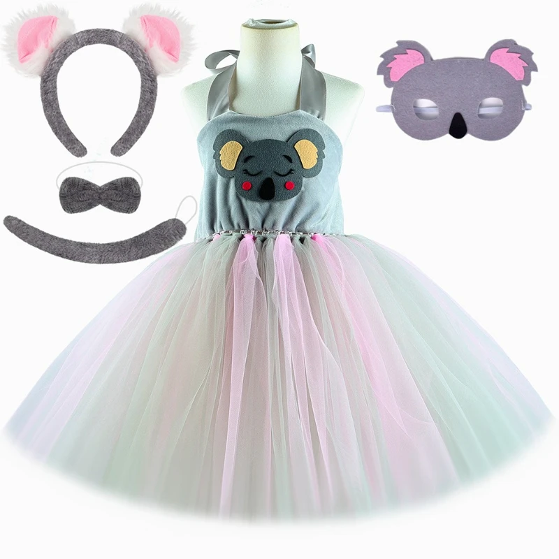 

Koala Costume Girls Halloween Carnival Party Cute Animal Dress Up Outfit Girls Stage Performance Tulle Tutu Dress Clothes