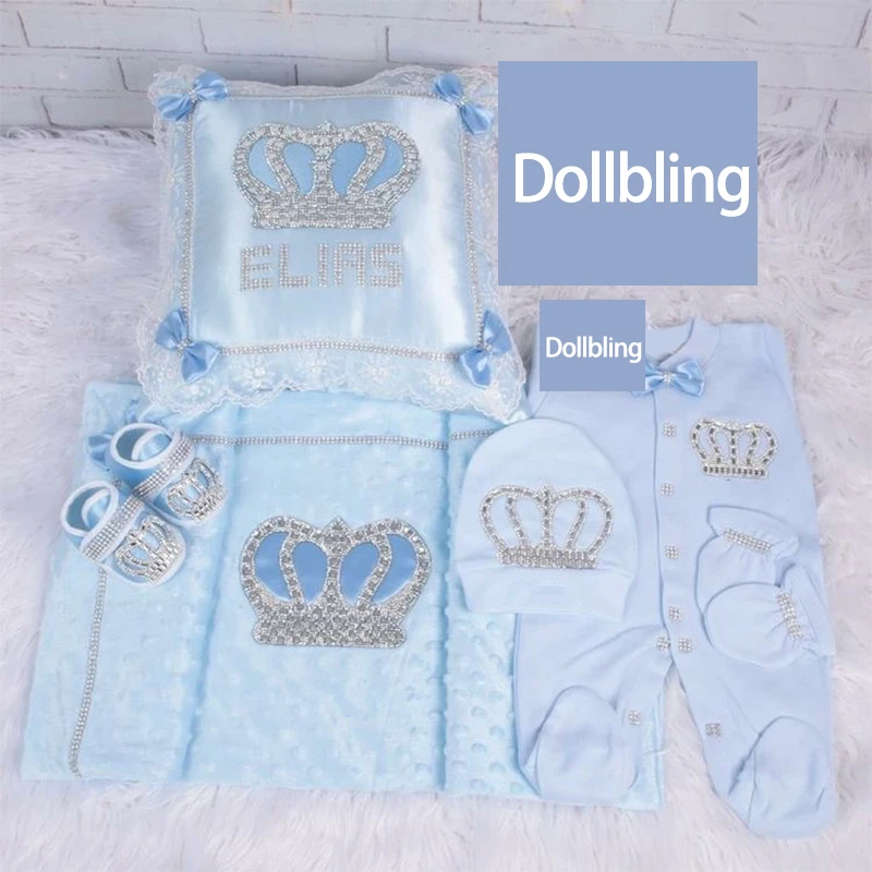 Dolllbling Baby Embroidery Lace Outfit Cotton Swaddle Baby Bedding Newborn Nest Receiving Blanket 5pcs Romper Layette Gift Set