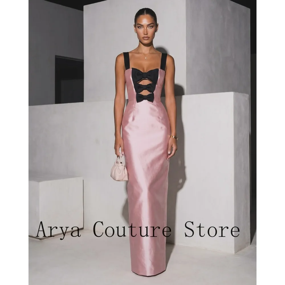 

Customize Pink Satin Bow Cutout Maxi Evening Dress Women 2026 Elegant Formal Prom Wedding Guest Gown Plus Size