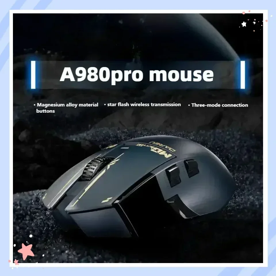 JIMITU X DAREI A980ProMax  Wireless Bluetooth Three-mode PAW3950 30000DPI Macro Movie Rechargeable Cable Esports Gaming Mouse