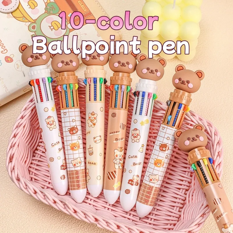 

Набор из 10-цветных шариковых ручек с мультяшными пандами и медведями для студентов и офиса: стильные, разноцветные, для плавного письма, для ведения дневников и учебы