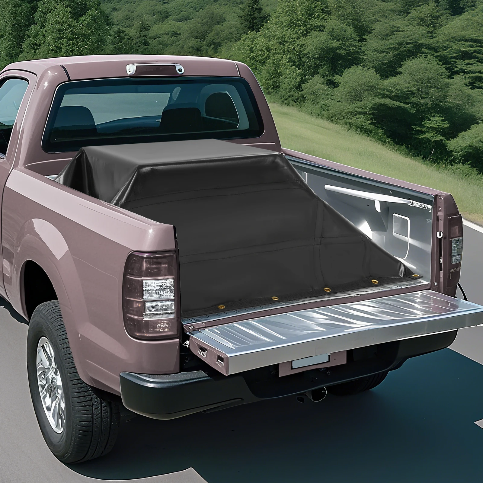 

Черный грузовой брезент 63*56,75 дюйма с 4 регулировками, водонепроницаемая ткань для грузовика с крючком, сумка для хранения на ремне