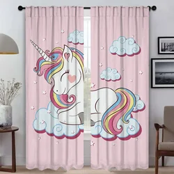 Cute Cartoon Unicorn Home Interior tende per soggiorno tenda Tulle per tende da camera da letto tende Anti-zanzara 2 pezzi