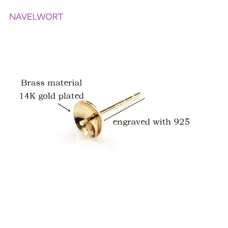 14K Gold Plated Brass Pearl Post Earring Mounting,Blank Post Earring Base Pins Findings DIY Jewelry Making Accessories