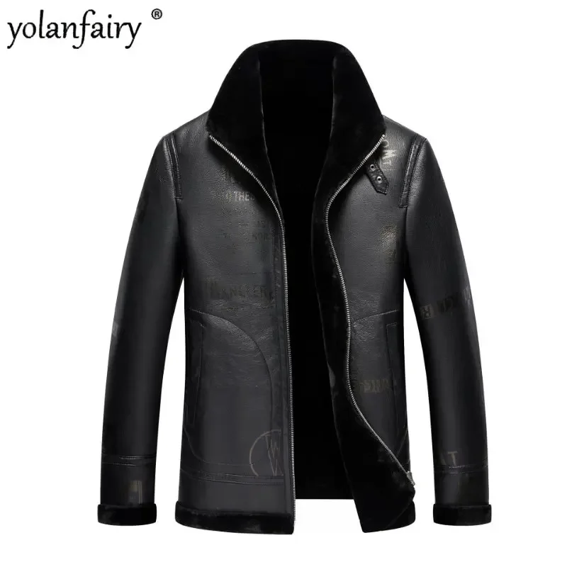 Ecological Leather Fur Coat Men 2023 Winter New Clothing Men's Motorcycle Jacket Lapel Warm Mens Coats Top Chaquetas Hombre FCY