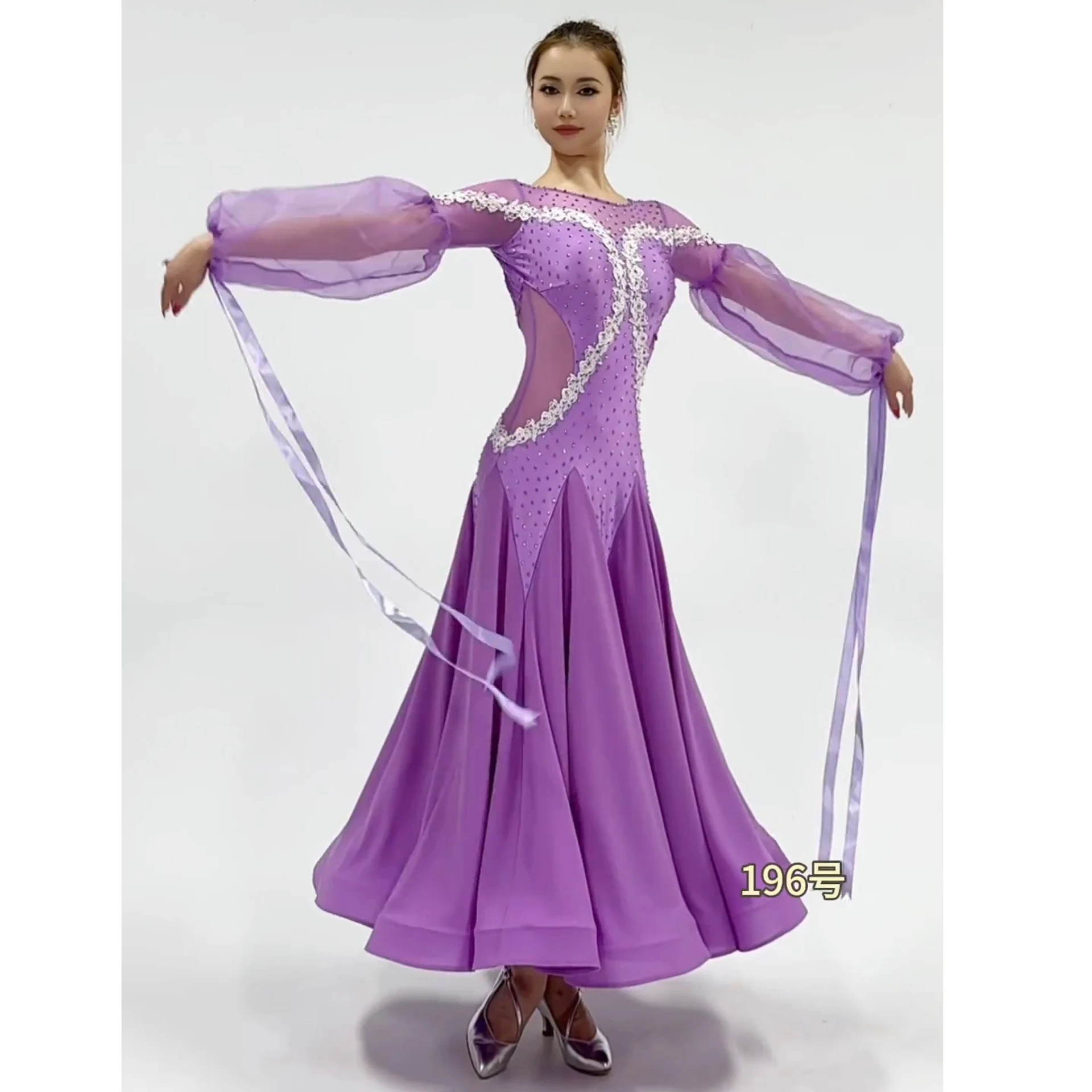 Ballroom Dance Dres Purple Rhinestone Long Dress Women Waltz Dance Performance Competition Dress Prom Evening Party Dress L15993
