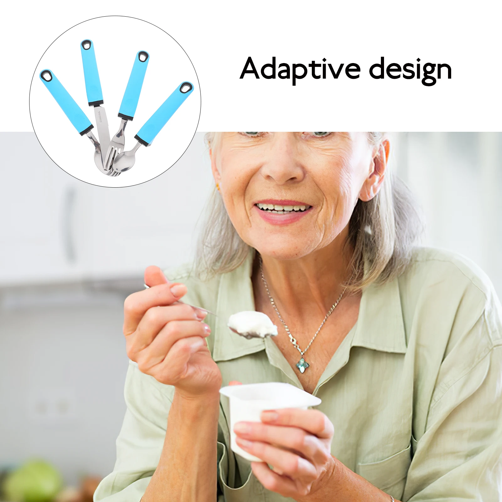 

Elderly Adaptive Tableware Set Stainless Steel TPR H Anti Shake Utensils Disabled People Portable Eating Accessories Home