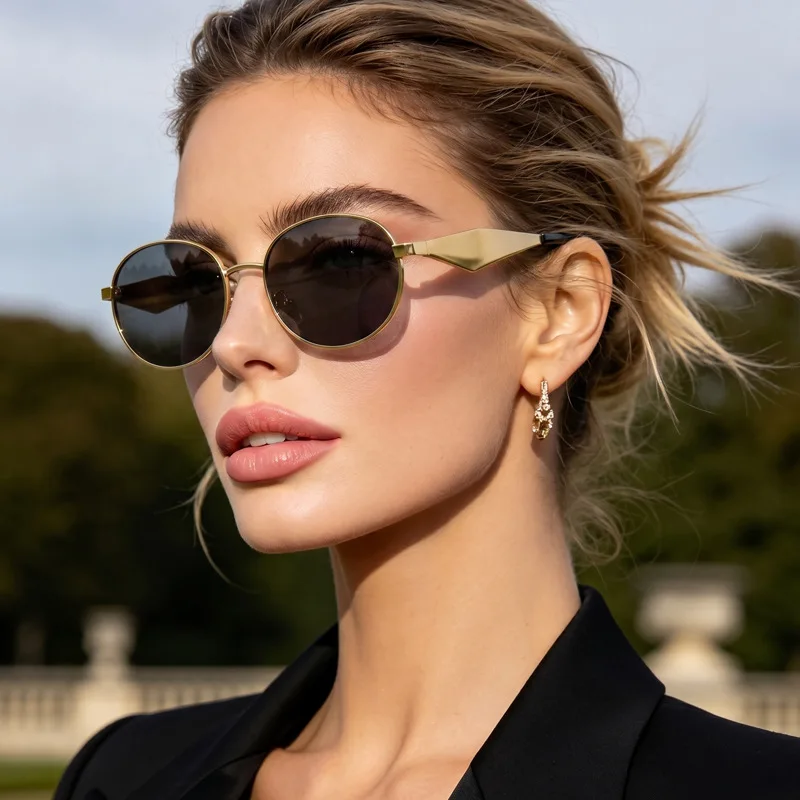 New Small Frame Sunglasses Women's Retro Metal Oval Sunglasses Fashion Anti-UV Trend Glasses Internet Celebrity