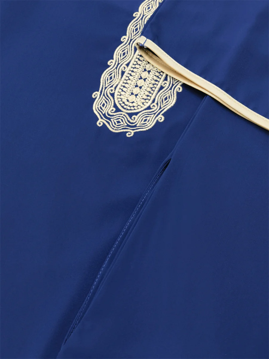 2025 nowy letni Kaftan muzułmańska odzież męska z krótkim rękawem haftowane luźne Jubba Thobe codzienna szata islamska Abaya długi kaftan