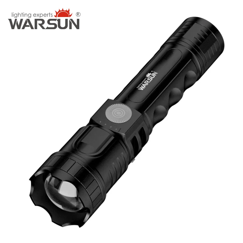 WARSUN B300 Rechargeable LED Flashlight, 300LM Zoomable Outdoor Torch with 500m Long-Range Beam and IPX4 Water Resistance