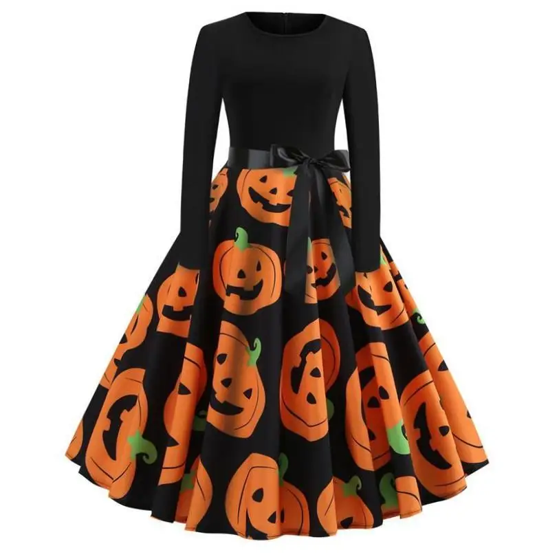 زي تنكري للهالوين على شكل يقطين، فستان نسائي أنيق بأكمام ثلاثة أرباع، تصميم L كلينفيت، نسخة H من الكتان