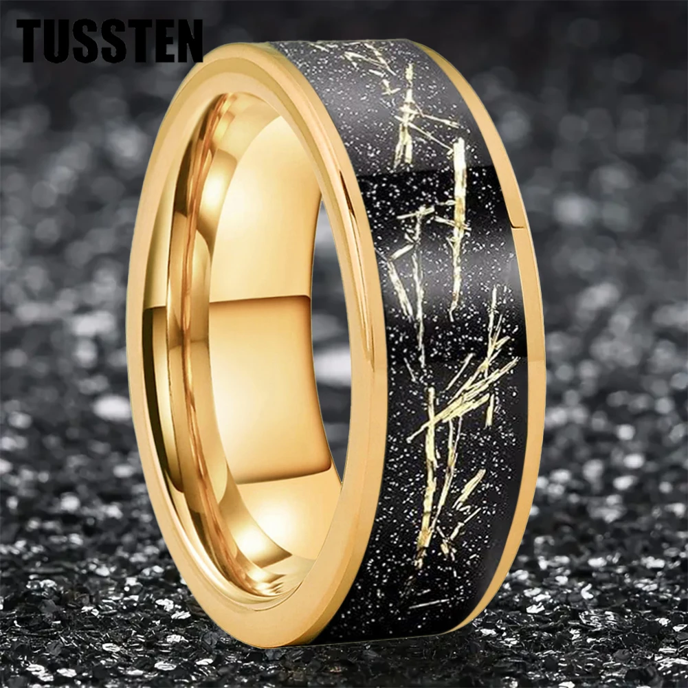 

Dropshipping TUSSTEN 8MM Tungsten Men's and Women's Wedding Ring with Gold Foil Inlaid for Comfortable Fit