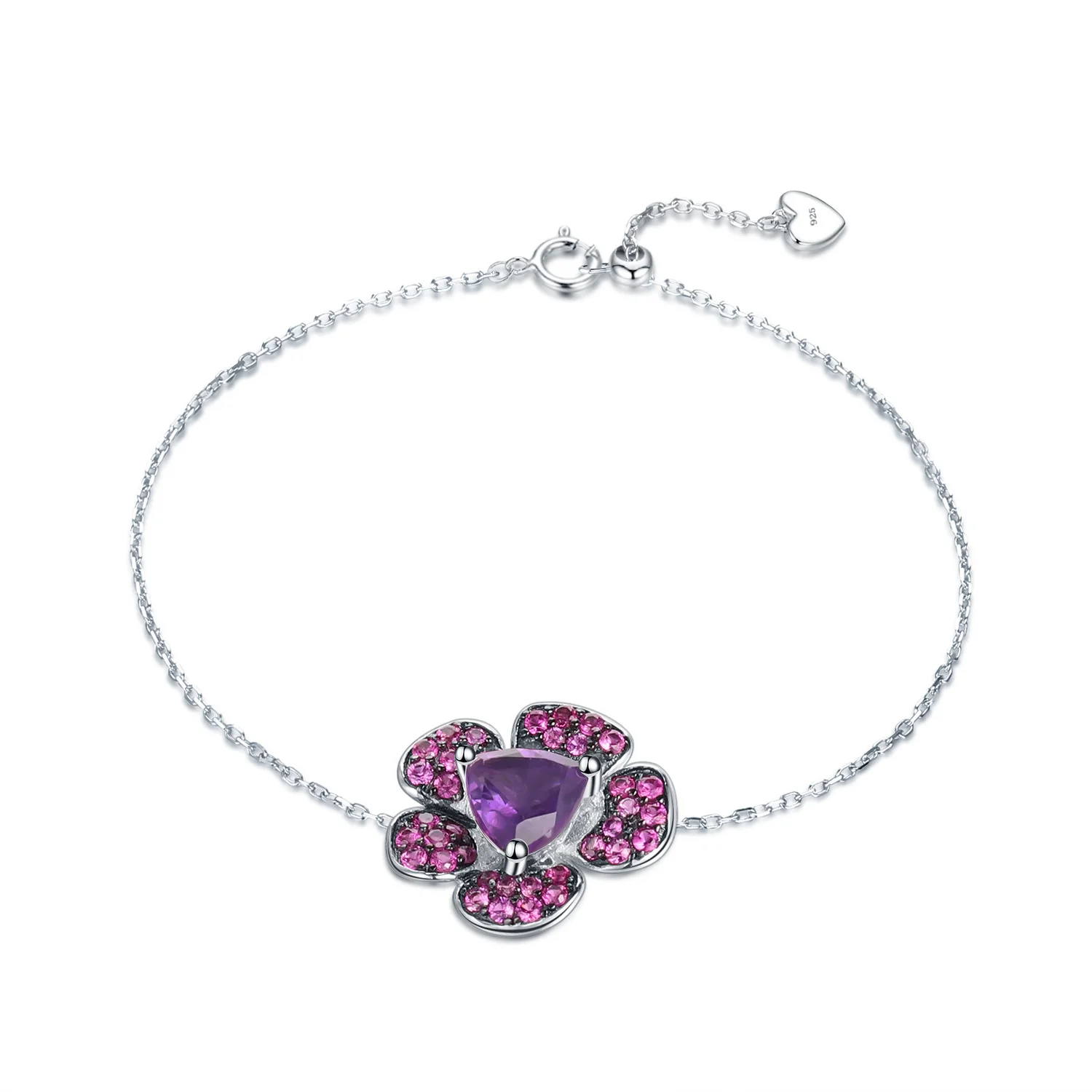 genuine Luxury brand real jewels Designer Personalized Elegant Style Flower Premium 925 Silver Natural Amethyst Bracelet high qu