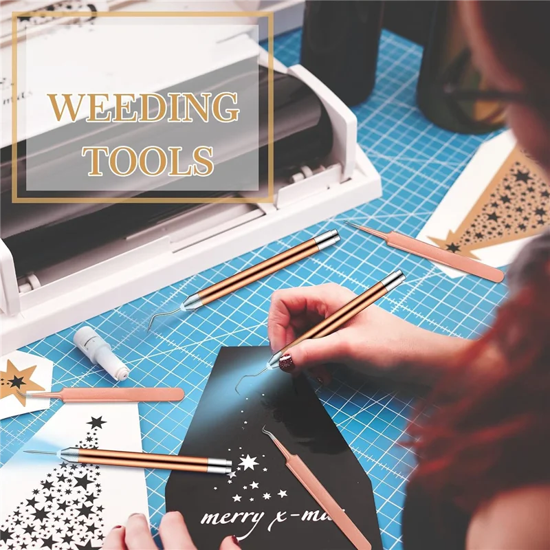 Kit de herramientas de deshierbe de vinilo con juego de luces LED, bolígrafo de 3 LED con 5 pines y gancho, pinzas de gancho de deshierbe iluminadas para Cutting-AT64
