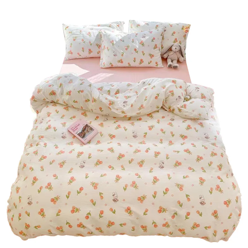 

A-Class Bedding Four Piece Set of Pure Cotton Double Layer Yarn Bed Sheets, Quilt Covers, Summer Bedding Supplies