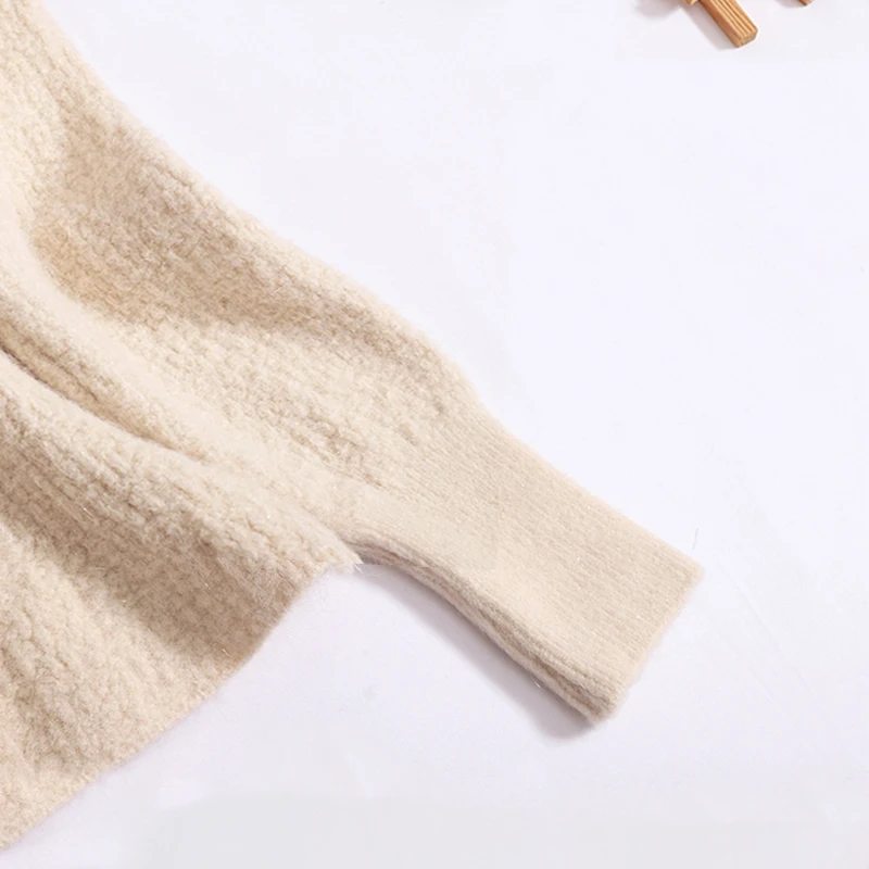 Women Sweet Pearl Buttons Fish Tail Sweater Coat Autumn/Winter New Vintage V-neck Knit Coat Solid Long Sleeve Warm Cardigan Coat