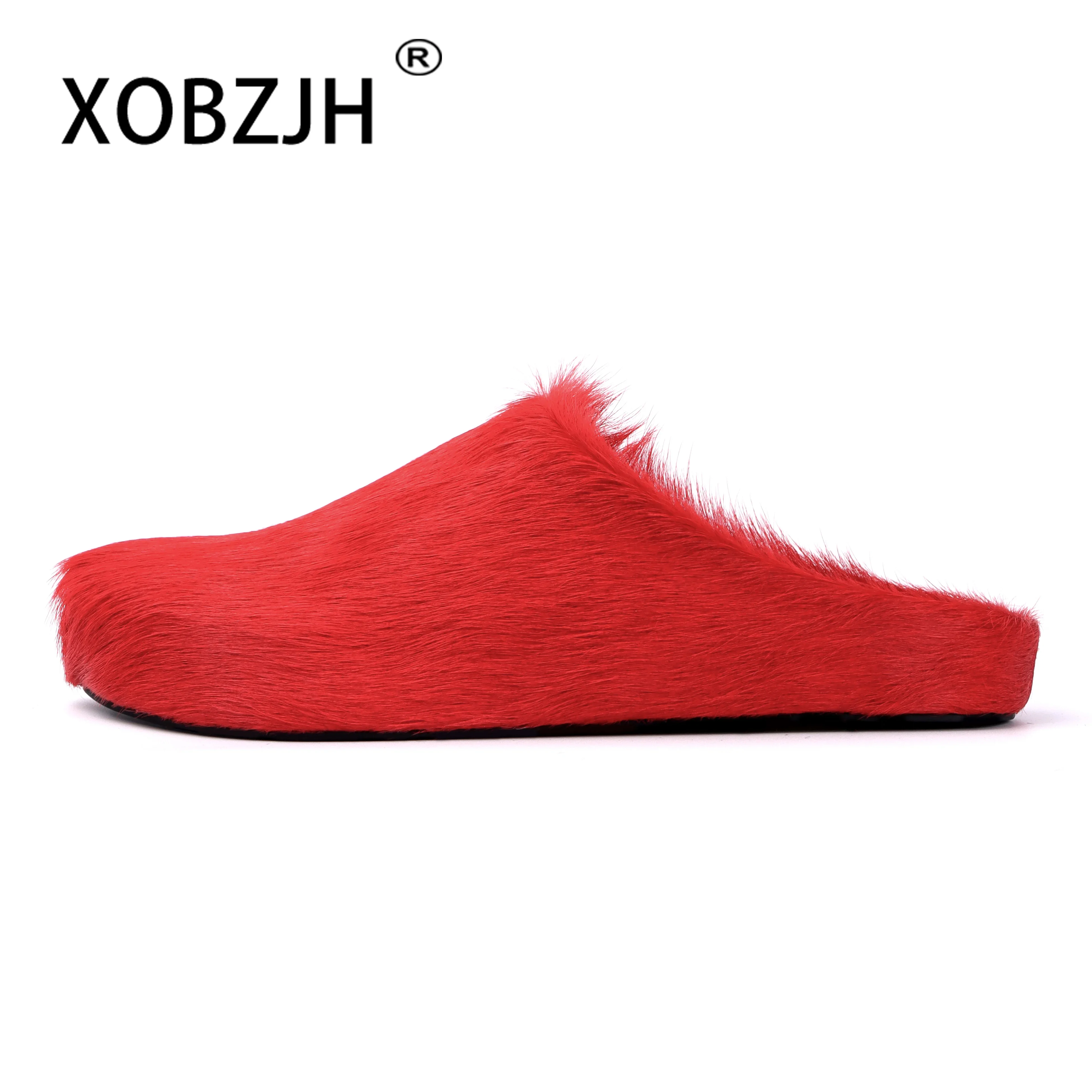 2024 Real Leather Slides Horsehair Italy fur Slippers Women Mule Runway Flats Thick Sole Leisure Luxury Designer Brand Shoes