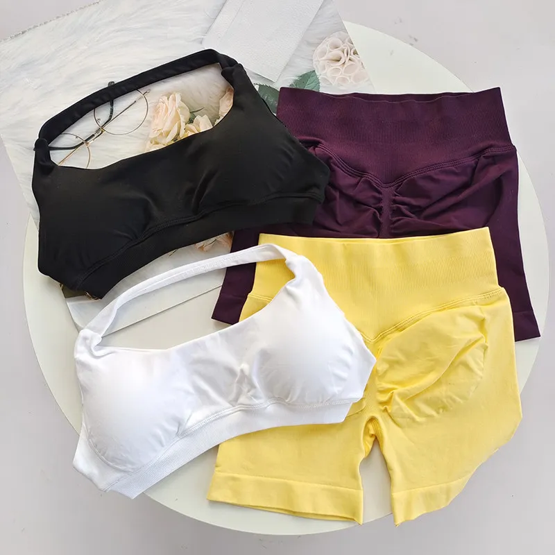 Women's Viral Peach Butt Lift Yoga Set - Halter Racerback Sports Top & Shorts, Wearable for Gym & Daily Wear