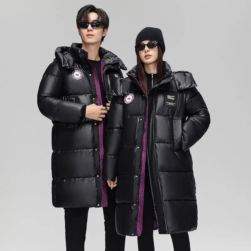 The New Purple Gold Cotton Jacket  Thick Black Fashionable Couple Windproof Coat for Both Men Women Which Is Elegant Slimming