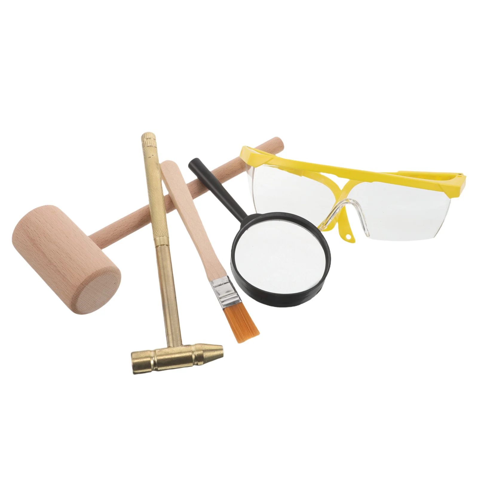 

1Set Archaeological Digging Tool Set Kids Wooden Hammer Metal Hammer Safety Goggles Small Brush Magnifier Educational Excavation