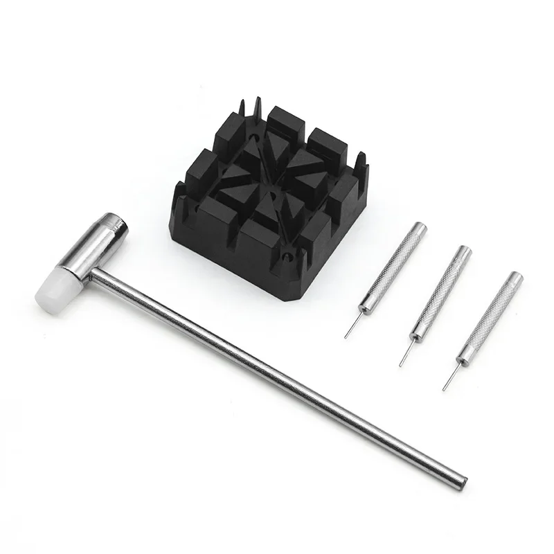 5 Pz/set Cinturino Orologio Link Remover Kit di Strumenti di Riparazione Cinturino Orologio Spille Punch Martello Supporto Del Braccialetto Regolare Punzonatura Strumento Orologiaio
