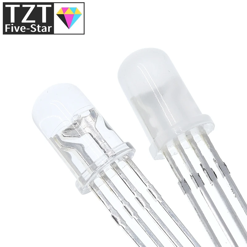 20x 5mm RGB-LED – Gemeinsame Kathode, 4-Pin, Rot/Grün/Blau, Transparent, 100.000 H Lebensdauer