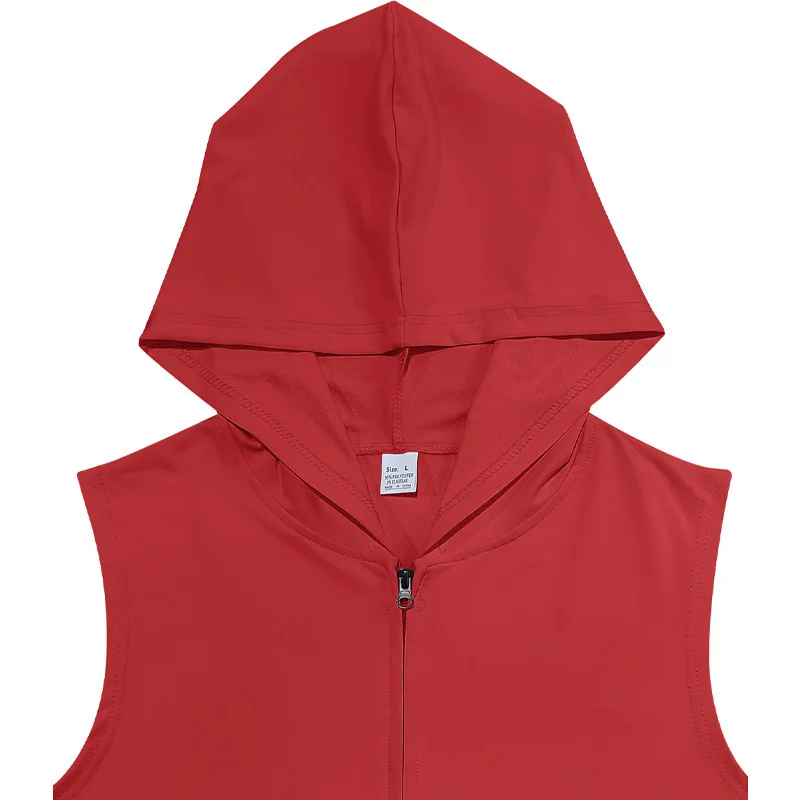 American Summer Neue Kapuzenweste für Herren, Sport, Fitness, Training, Reißverschluss, Strickjacke, ärmellose Weste – Detail 5