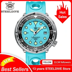 Steeldive-Relógio de mergulho em aço inoxidável impermeável para homens, mostrador turquesa, moldura cerâmica, NH35 Tuna, data, 300m, SD1975