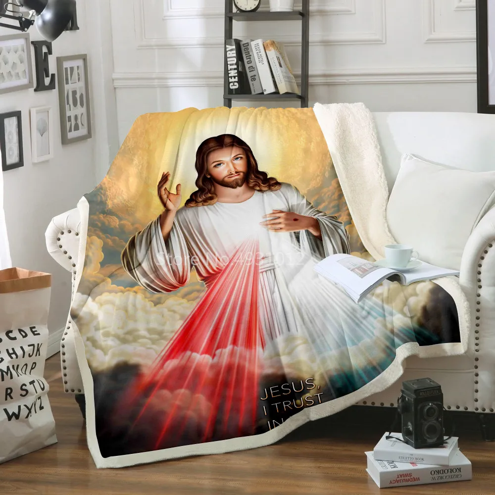 Jesus I Trus tIn You Pattern Cozy Soft Coral Blanket 3DPrint Jesus Blanket Home Textile Blanket Travel New Year's Gift 150x200cm