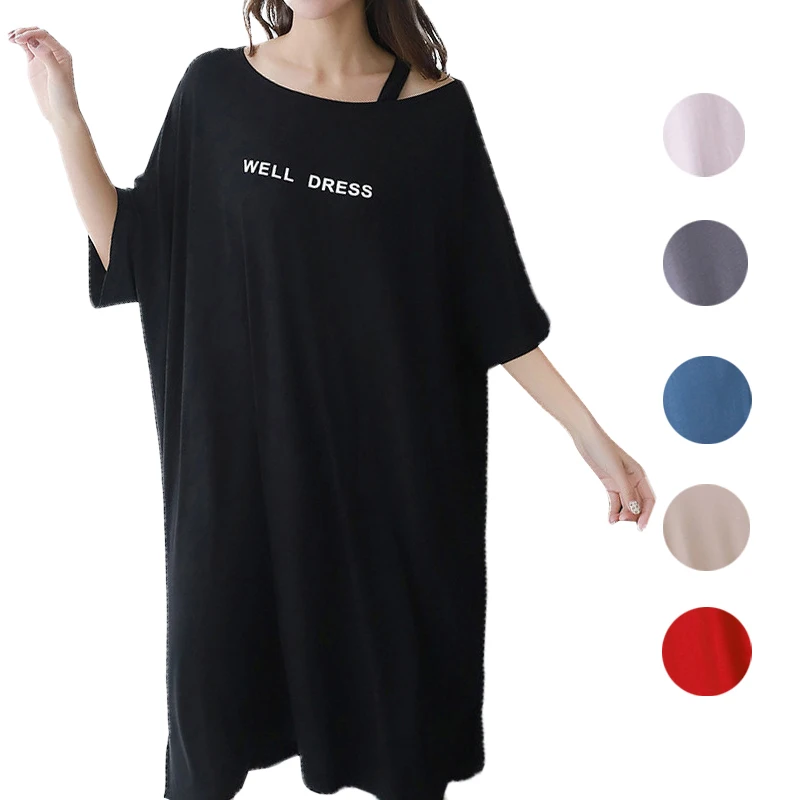New Summer Sleep Shirt Big Size Sleepwear Woman 90 kg Fat mm Letter Print Women's Nightgowns Modal Short Sleeve Night Dress