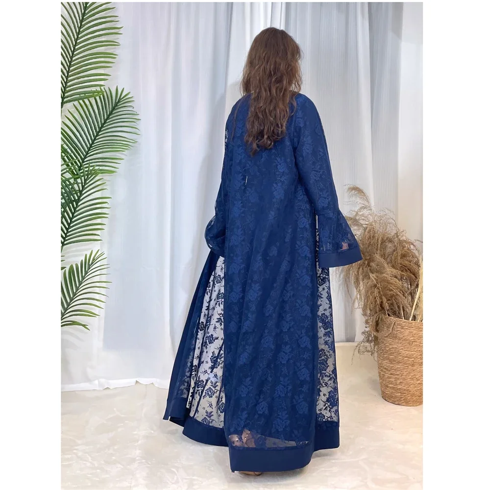 Abaya dubai muçulmano luxo lindo vestido de alta classe bordado rendas eid ramadan kaftan isla roupas africanas 2 peça conjunto abayas