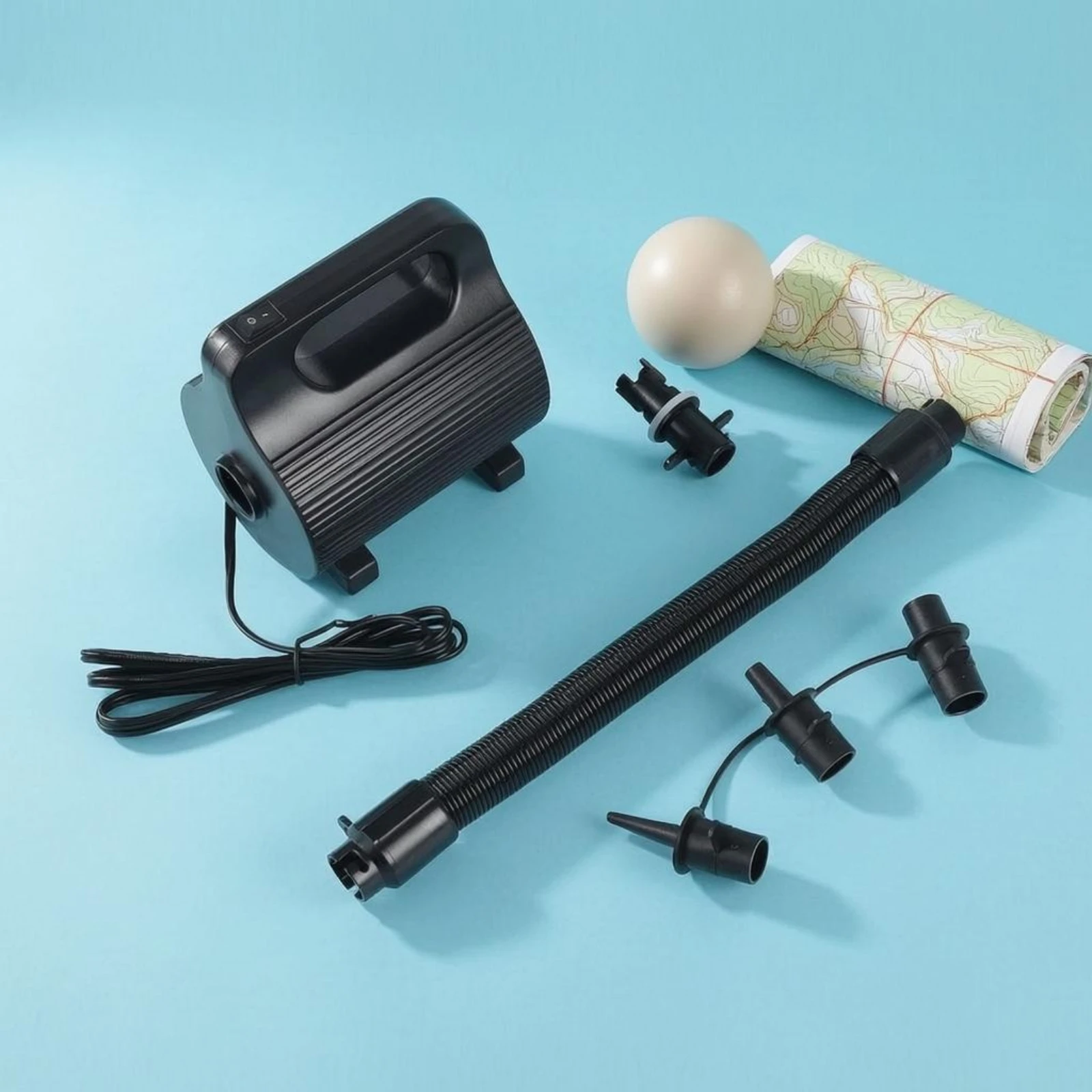 Inflation and Deflation Pump Interchangeable Nozzle Adapters Portable Electric Air Pump Compact Ribbed Housing