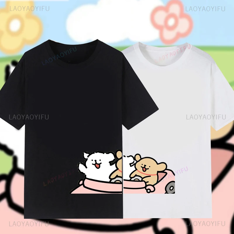 Maltese Line Puppy Women Man Couple Graphic Cotton T-shirt Kawaii Cartoon Girlfriend Boyfriend Birthday Gift Camisetas Tops