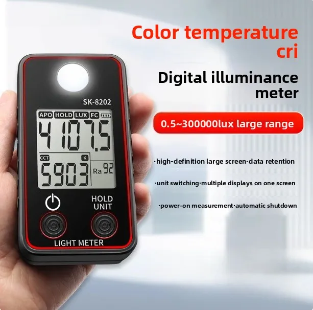 SK-8202 Color Temperature Digital Illuminance Meter Color Rendering Index LED Light Portable High Precision Illuminance Meter