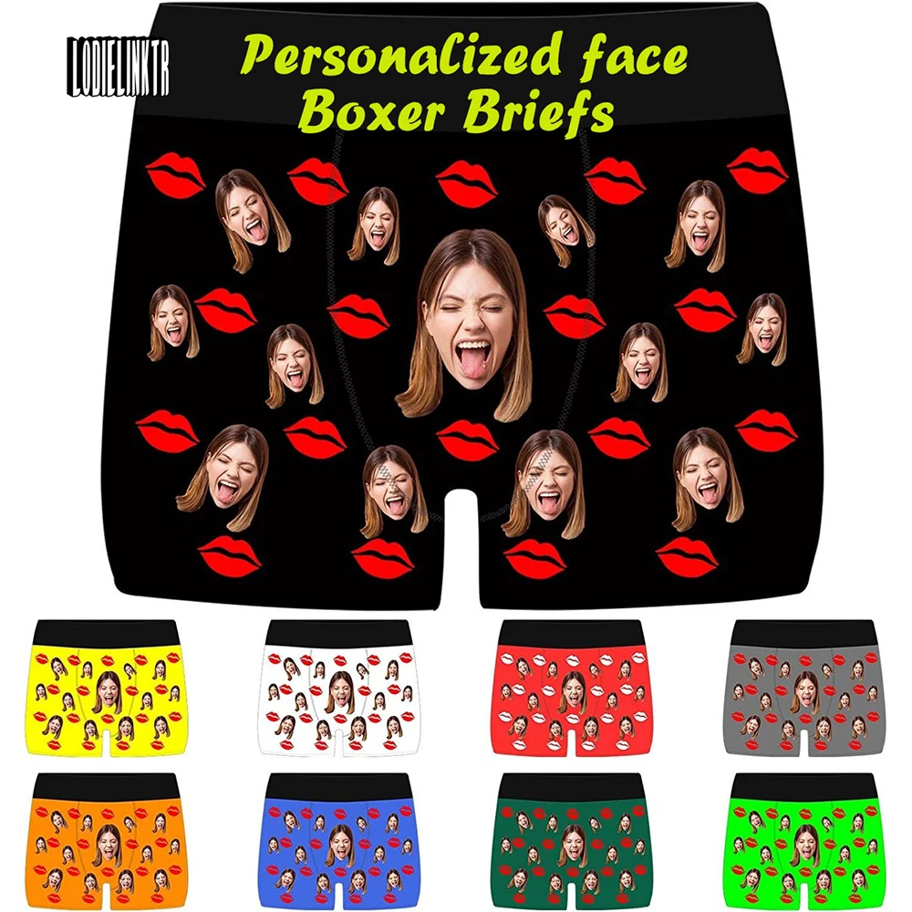 

Valentine's Day Custom Fuse Boxes Personalized Face Boxes For Husband Boyfriend Photo Print Lips Boxer Briefs Women Underwear