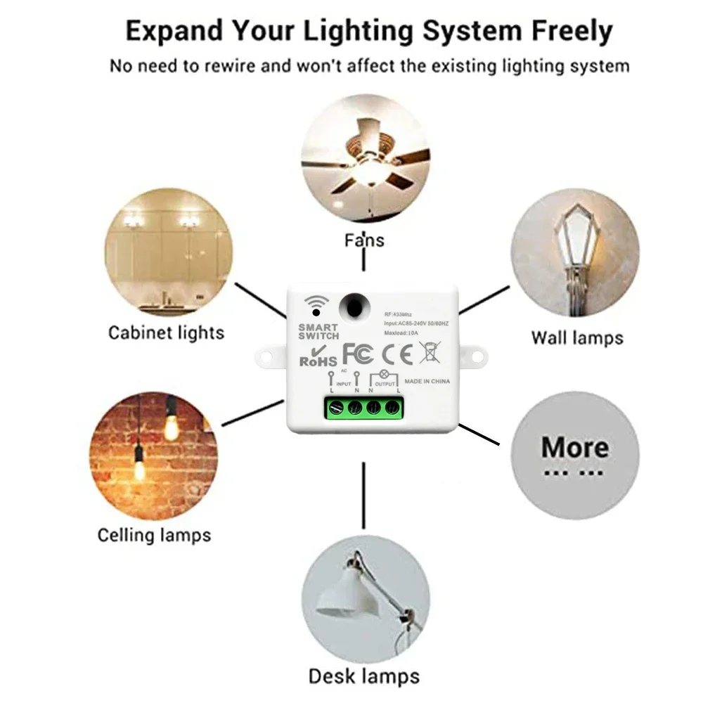 433Mhz Wireless Round Button Remote Control; 110V 220V 230V 20V Mini Receiver Rf Safety Switch Module; 2200W Refrigerator Household Led Light Bulb Remote Control Switch; Round Adhesive Switch