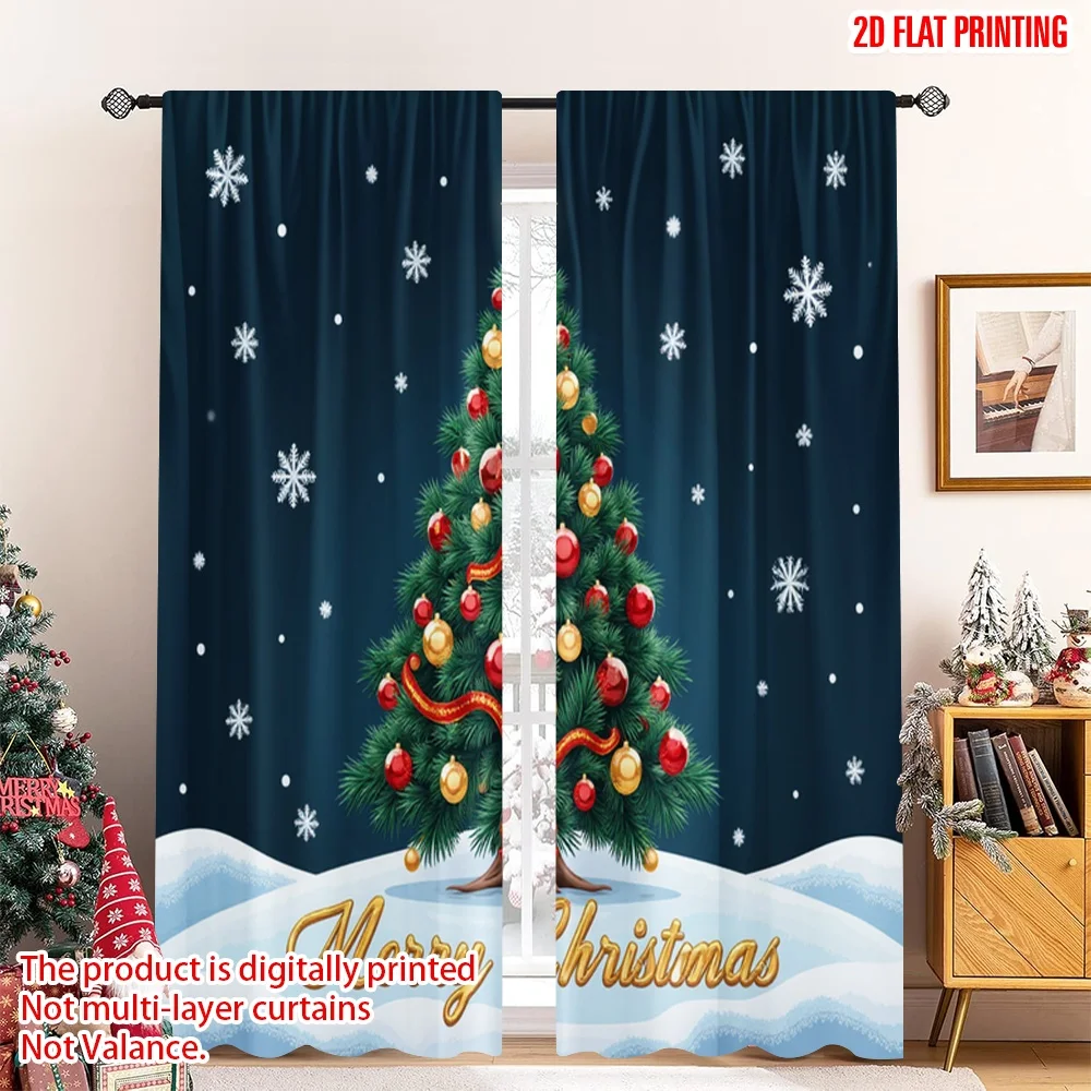 

2pcs 2D flat printing Christmas Drapes Christmas Tree Snowflakes Merry Fabric Without Electricity Birthday Party for New Year