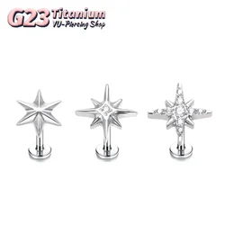 ASTM F136 Titanium 16G Internal Thread Sparkling CZ North Star Stud Earring Labret Cartilage Tragus Helix Conch Lobe Piercing