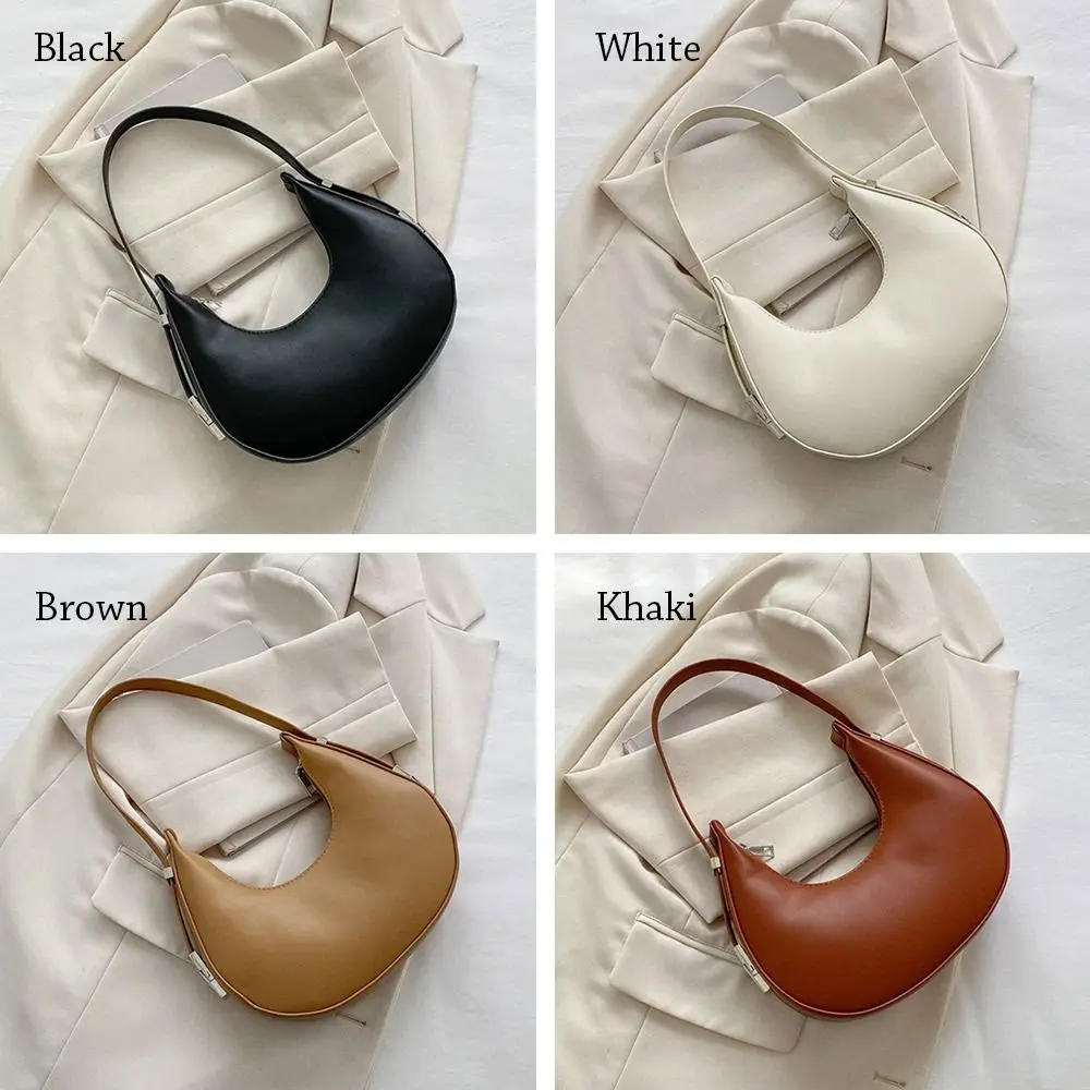Women Female PU Leather Half Moon Tote Bags Clutch Handbags Hobos Bags Underarm Bag